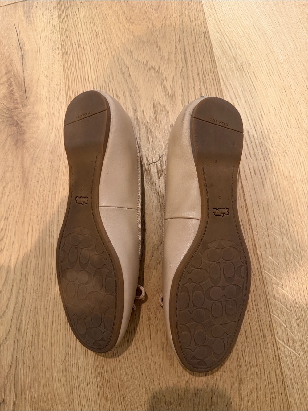 Coach Nude/Taupe Leather Bow Ballet Flats - Picture 2 of 4